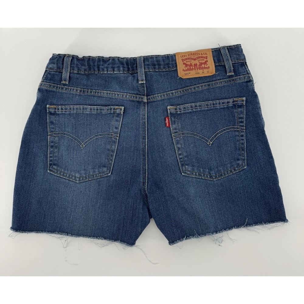 Levi's 511 Slim‎ High Rise Cut Off Blue Denim Shorts Slim Distressed Size 30W